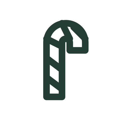 A striped hooked candy cane sways gently for festive winter cards and seasonal treats.