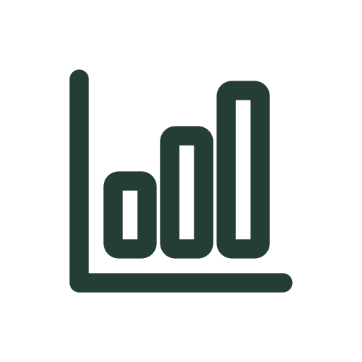 Three rising bars that draw into place for reports, comparisons, and analytics summaries.