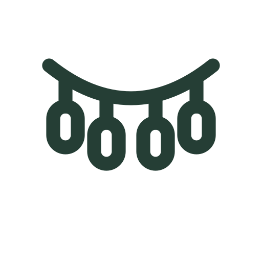 A curved string of four Christmas light bulbs softly blinks for seasonal headers and decorations.