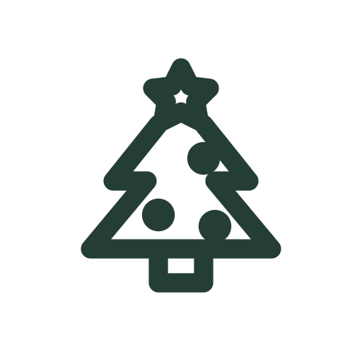 A decorated Christmas tree with a star topper and baubles draws itself for festive greetings.
