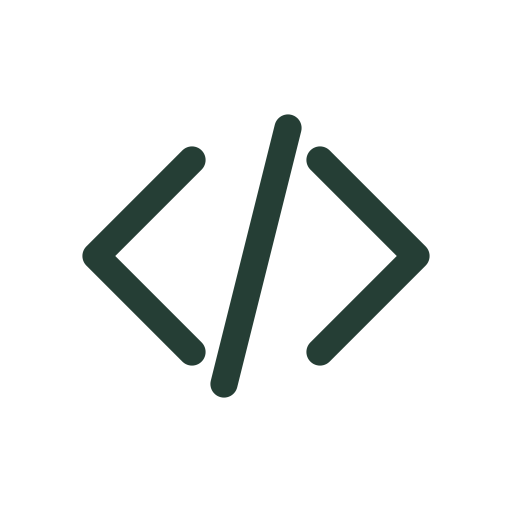 Zwei Code-Klammern und ein Schrägstrich werden für Code- und Einbettungsaktionen gezeichnet.