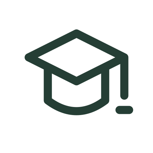 A lightly bouncing graduation cap for courses, learning milestones, and completed lessons.
