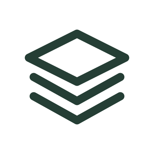 Three stacked layers that draw into view for grouped content, stacks, and design layers.