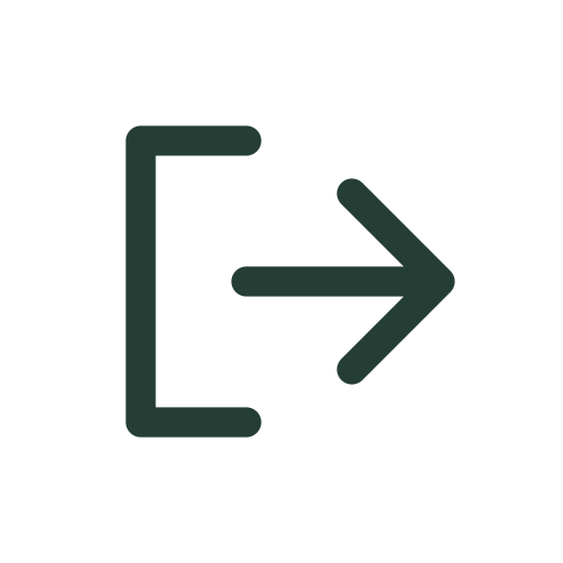 An outward arrow with a restrained nudge for signing out of an account.