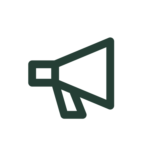 A lightly swaying megaphone for announcements, updates, and community messages.