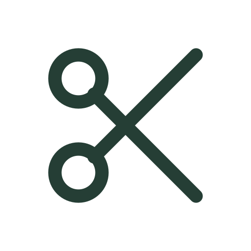 A pair of scissors that draws into view for cutting, trimming, and editing.