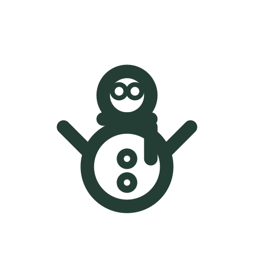 A two-sphere snowman with a scarf and twig arms bounces into winter greetings and snowy scenes.