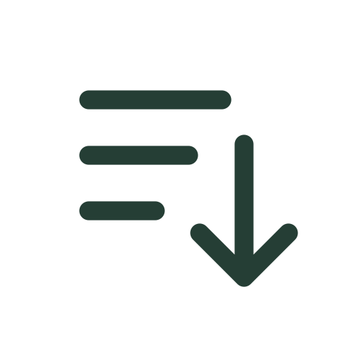 Descending text lines and an arrow that draw in for collection ordering.
