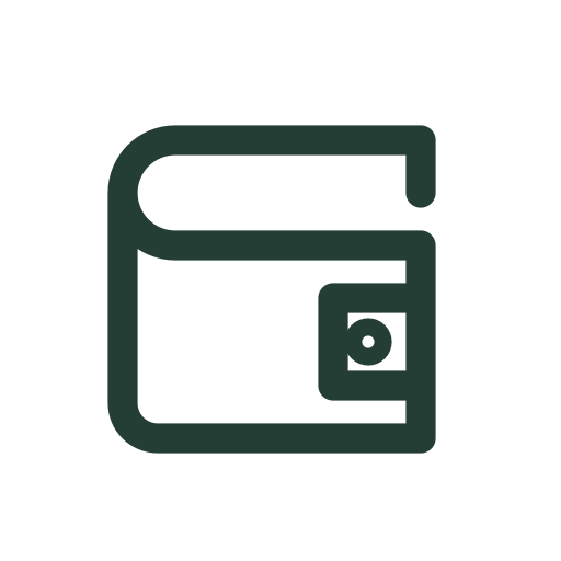 A small bouncing wallet for payment methods, account balances, and billing navigation.